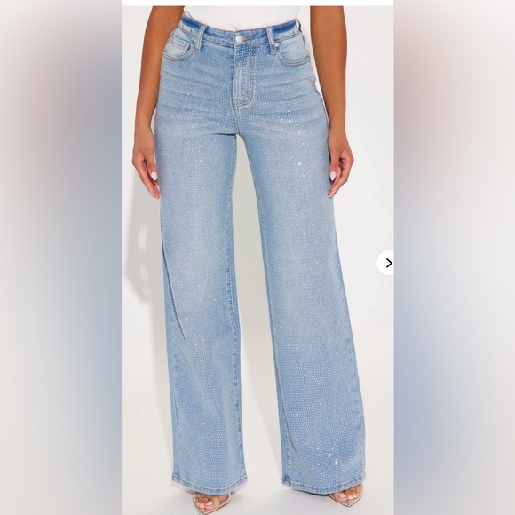 Fashion Nova Zahra Straight Embellished Straight Leg Jeans - Picture 6 of 7